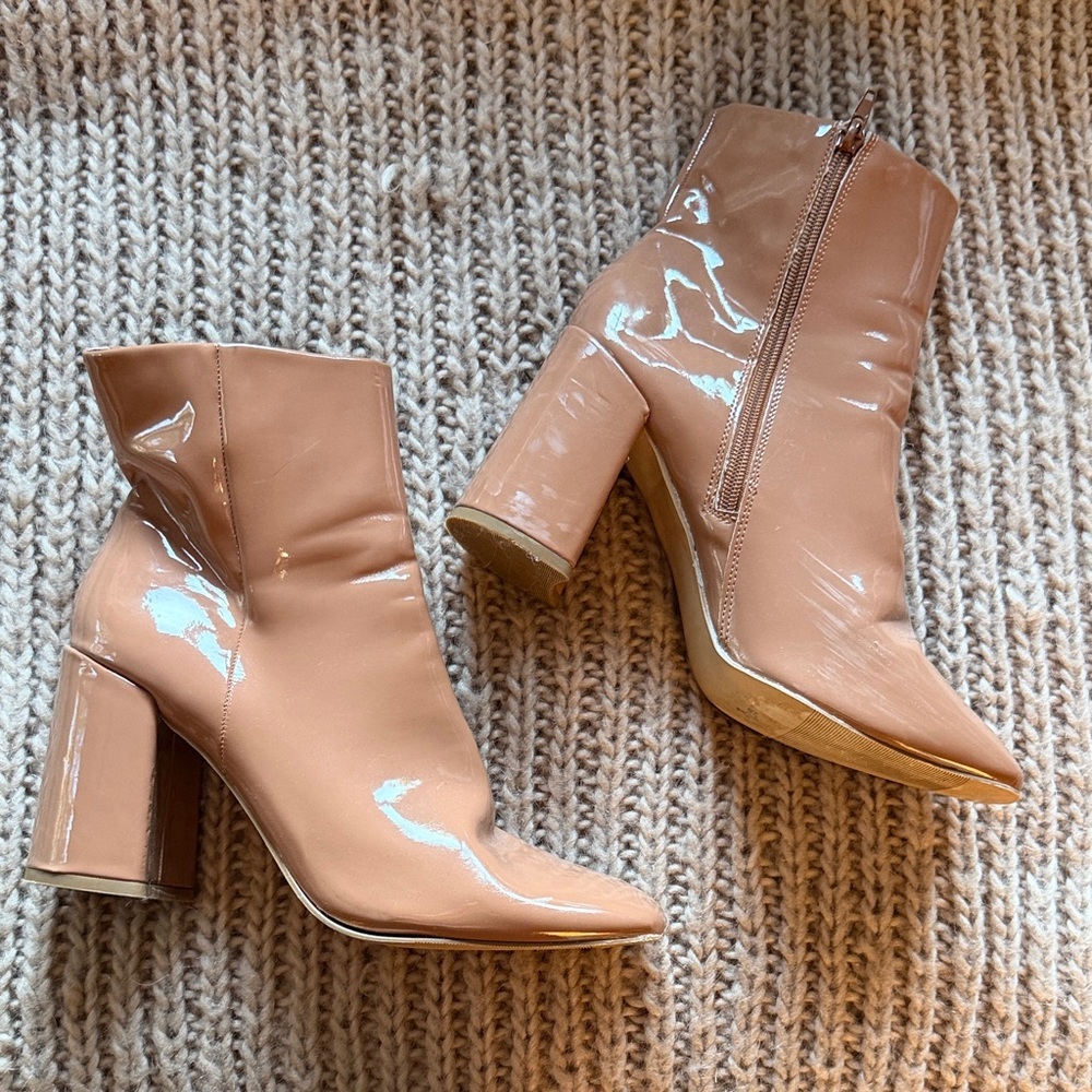 Madden Girl Glossy Nude Heeled Boots